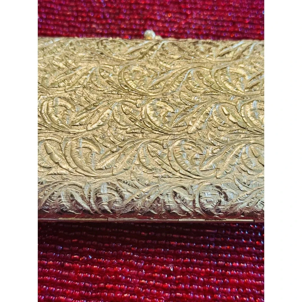 Vintage Gold Tone Engraved Cigarette Case Floral Scroll Pocket Holder Retro
